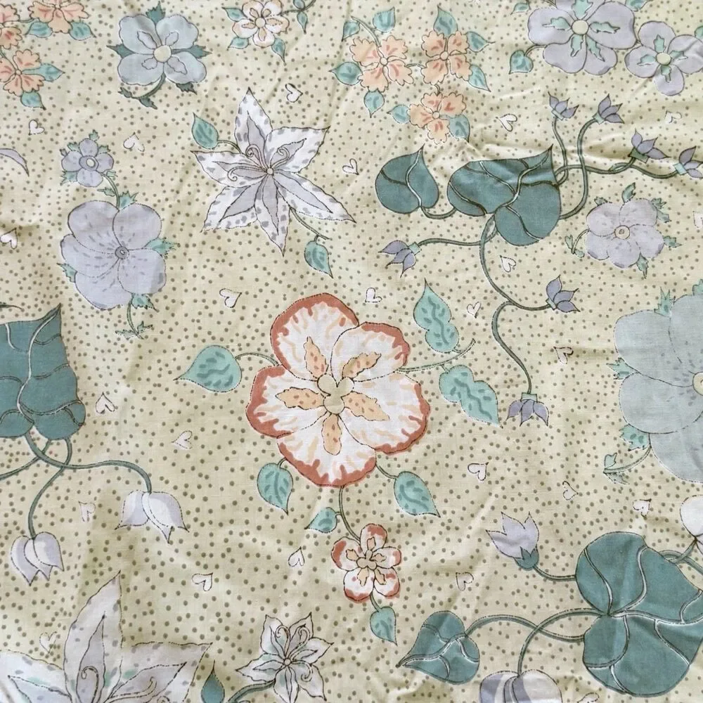 Barbara Brody Martex Twin Sheet Fitted Beige Peach Blue Meandering Vines Floral